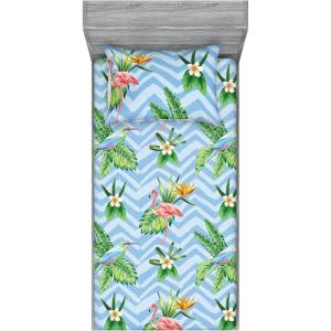 Ambesonne Floral Fitted Sheet & Pillow Sham Set, Valentine’s Day Theme Flowers Vintage Botanical Nature Ornament Art, Decorative Printed 2 Piece Bedding Decor Set, Twinxl, Dark Coral and Fern Green(Pale Azure Blue Emerald)