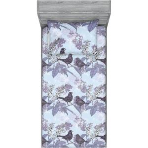 Ambesonne Floral Fitted Sheet & Pillow Sham Set, Valentine’s Day Theme Flowers Vintage Botanical Nature Ornament Art, Decorative Printed 2 Piece Bedding Decor Set, Twinxl, Dark Coral and Fern Green(Lavender Blue and Grey)