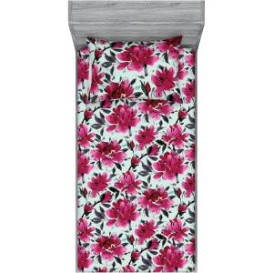 Ambesonne Floral Fitted Sheet & Pillow Sham Set, Valentine’s Day Theme Grunge Style Repetitive Rose Flowers Abstract, Decorative Printed 2 Piece Bedding Decor Set, Twinxl, Pale Fuchsia and Sepia(Dark Magenta Mint Green)