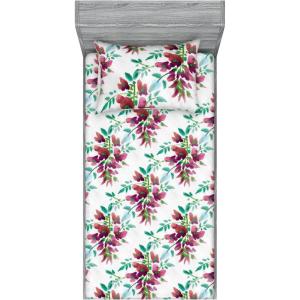 Ambesonne Floral Fitted Sheet & Pillow Sham Set, Valentine’s Day Theme Grunge Style Repetitive Rose Flowers Abstract, Decorative Printed 2 Piece Bedding Decor Set, Twinxl, Pale Fuchsia and Sepia(Pistachio Green and Ruby)