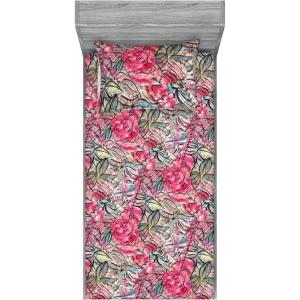 Ambesonne Floral Fitted Sheet & Pillow Sham Set, Valentine’s Day Theme Grunge Style Repetitive Rose Flowers Abstract, Decorative Printed 2 Piece Bedding Decor Set, Twinxl, Pale Fuchsia and Sepia(Dark Coral and Slate Blue)