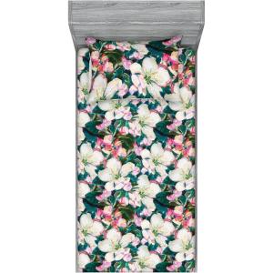 Ambesonne Floral Fitted Sheet & Pillow Sham Set, Valentine’s Day Theme Grunge Style Repetitive Rose Flowers Abstract, Decorative Printed 2 Piece Bedding Decor Set, Twinxl, Pale Fuchsia and Sepia(Dark Pink and Pale Teal)