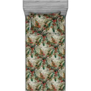 Ambesonne Floral Fitted Sheet & Pillow Sham Set, Valentine’s Day Theme Grunge Style Repetitive Rose Flowers Abstract, Decorative Printed 2 Piece Bedding Decor Set, Twinxl, Pale Fuchsia and Sepia(Pale Orange and Army Green)
