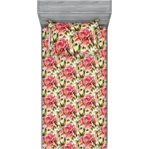 Ambesonne Floral Fitted Sheet & Pillow Sham Set, Valentine’s Day Theme Grunge Style Repetitive Rose Flowers Abstract, Decorative Printed 2 Piece Bedding Decor Set, Twinxl, Pale Fuchsia and Sepia(Dark Coral Khaki and Camel)