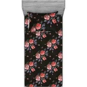 Ambesonne Floral Fitted Sheet & Pillow Sham Set, Valentine’s Day Theme Grunge Style Repetitive Rose Flowers Abstract, Decorative Printed 2 Piece Bedding Decor Set, Twinxl, Pale Fuchsia and Sepia(Paprika and Dark Olive Green)
