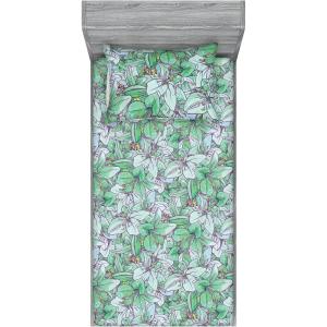 Ambesonne Floral Fitted Sheet & Pillow Sham Set, Valentine’s Day Theme Grunge Style Repetitive Rose Flowers Abstract, Decorative Printed 2 Piece Bedding Decor Set, Twinxl, Pale Fuchsia and Sepia(Pale Green and Earth Yellow)