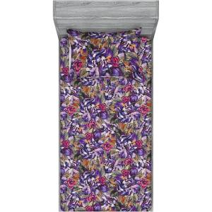 Ambesonne Floral Fitted Sheet & Pillow Sham Set, Valentine’s Day Theme Grunge Style Repetitive Rose Flowers Abstract, Decorative Printed 2 Piece Bedding Decor Set, Twinxl, Pale Fuchsia and Sepia(Pale Purple and Sage Green)