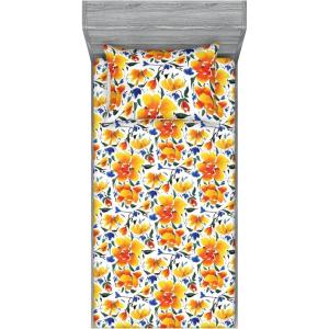 Ambesonne Floral Fitted Sheet & Pillow Sham Set, Valentine’s Day Theme Grunge Style Repetitive Rose Flowers Abstract, Decorative Printed 2 Piece Bedding Decor Set, Twinxl, Pale Fuchsia and Sepia(Earth Yellow Violet Blue)