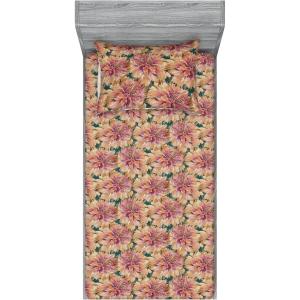 Ambesonne Floral Fitted Sheet & Pillow Sham Set, Watercolor Repeating Roses Valentine’s Day Theme Vintage Style Art, Decorative Printed 3 Piece Bedding Decor Set, Full, Dark Coral Fawn and Sepia(Pastel Pink Earth Yellow)