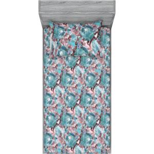 Ambesonne Floral Fitted Sheet & Pillow Sham Set, Watercolor Repeating Roses Valentine’s Day Theme Vintage Style Art, Decorative Printed 3 Piece Bedding Decor Set, Full, Dark Coral Fawn and Sepia(Pale Teal and Sky Blue)