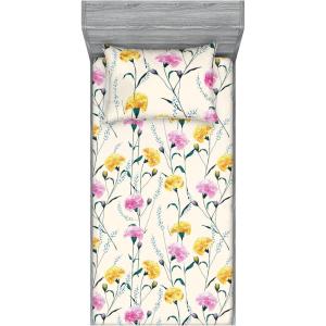 Ambesonne Floral Fitted Sheet & Pillow Sham Set, Watercolor Repeating Roses Valentine’s Day Theme Vintage Style Art, Decorative Printed 3 Piece Bedding Decor Set, Full, Dark Coral Fawn and Sepia(Dark Yellow and Soft Pink)