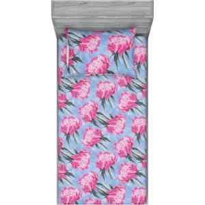 Ambesonne Floral Fitted Sheet & Pillow Sham Set, Watercolor Repeating Roses Valentine’s Day Theme Vintage Style Art, Decorative Printed 3 Piece Bedding Decor Set, Full, Dark Coral Fawn and Sepia(Pale Fuchsia and Sea Green)