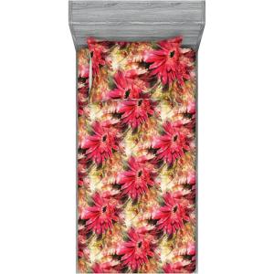 Ambesonne Floral Fitted Sheet & Pillow Sham Set, Watercolor Repeating Roses Valentine’s Day Theme Vintage Style Art, Decorative Printed 3 Piece Bedding Decor Set, Full, Dark Coral Fawn and Sepia(Dark Coral and Olive Green)