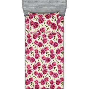 Ambesonne Floral Fitted Sheet & Pillow Sham Set, Watercolor Repeating Roses Valentine’s Day Theme Vintage Style Art, Decorative Printed 3 Piece Bedding Decor Set, Full, Dark Coral Fawn and Sepia(Dark Coral Fawn and Sepia)