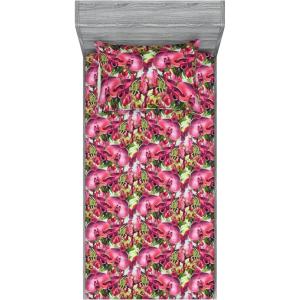 Ambesonne Floral Fitted Sheet & Pillow Sham Set, Watercolor Repeating Roses Valentine’s Day Theme Vintage Style Art, Decorative Printed 3 Piece Bedding Decor Set, Full, Dark Coral Fawn and Sepia(Pale Fuchsia and Sage Green)