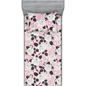 Ambesonne Floral Fitted Sheet & Pillow Sham Set, Watercolor Repeating Roses Valentine’s Day Theme Vintage Style Art, Decorative Printed 3 Piece Bedding Decor Set, Full, Dark Coral Fawn and Sepia(Charcoal Grey Rose White)