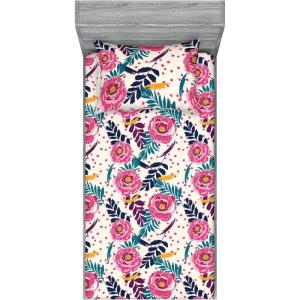 Ambesonne Floral Fitted Sheet & Pillow Sham Set, Watercolor Repeating Roses Valentine’s Day Theme Vintage Style Art, Decorative Printed 3 Piece Bedding Decor Set, Full, Dark Coral Fawn and Sepia(Dried Rose and Petrol Blue)