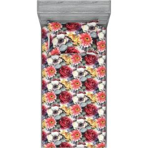 Ambesonne Floral Fitted Sheet & Pillow Sham Set, Watercolor Repeating Roses Valentine’s Day Theme Vintage Style Art, Decorative Printed 3 Piece Bedding Decor Set, Full, Dark Coral Fawn and Sepia(Dark Coral Sage Green)