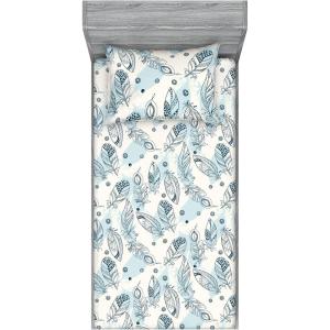 Ambesonne Floral Fitted Sheet & Pillow Sham Set, Watercolor Repeating Roses Valentine’s Day Theme Vintage Style Art, Decorative Printed 3 Piece Bedding Decor Set, Full, Dark Coral Fawn and Sepia(Pale Cadet Blue and White)