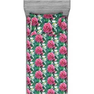 Ambesonne Floral Fitted Sheet & Pillow Sham Set, Watercolor Repeating Roses Valentine’s Day Theme Vintage Style Art, Decorative Printed 3 Piece Bedding Decor Set, Full, Dark Coral Fawn and Sepia(Pastel Pink and Fern Green)