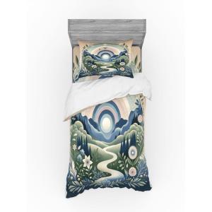 Ambesonne Floral Heart Bedding Set, Tenderness of Romantic Garden Ivy Branches and Roses Valentines Day, 3 Piece Duvet Cover Set with Sham and Fitted Sheet, Twin XL Size, Laurel Green and Pink(Slate Blue Reseda Green)