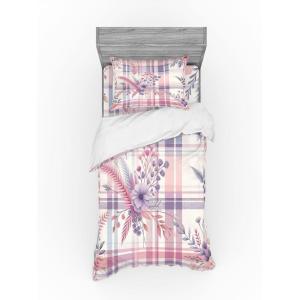 Ambesonne Floral Heart Bedding Set, Tenderness of Romantic Garden Ivy Branches and Roses Valentines Day, 3 Piece Duvet Cover Set with Sham and Fitted Sheet, Twin XL Size, Laurel Green and Pink(Lilac and Pale Pink)