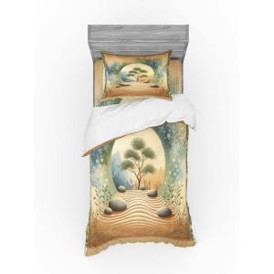 Ambesonne Floral Heart Bedding Set, Tenderness of Romantic Garden Ivy Branches and Roses Valentines Day, 3 Piece Duvet Cover Set with Sham and Fitted Sheet, Twin XL Size, Laurel Green and Pink(Camel Reseda Green Blue)