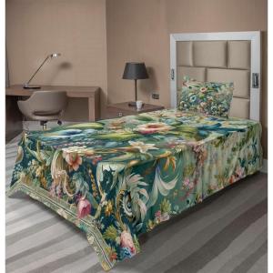 Ambesonne Floral Heart Sheet Set, Tenderness of Romantic Garden Ivy Branches and Roses Valentines Day, Fitted and Flat Sheet with Pillowcase Bedding Accent 3 Piece Set, Twin, Laurel Green and Pink(Green Multicolor)