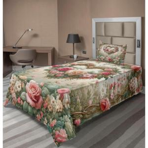 Ambesonne Floral Heart Sheet Set, Tenderness of Romantic Garden Ivy Branches and Roses Valentines Day, Fitted and Flat Sheet with Pillowcase Bedding Accent 3 Piece Set, Twin, Laurel Green and Pink(Laurel Green and Pink)