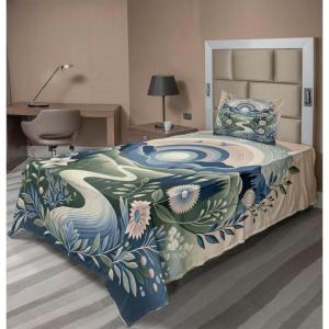 Ambesonne Floral Heart Sheet Set, Tenderness of Romantic Garden Ivy Branches and Roses Valentines Day, Fitted and Flat Sheet with Pillowcase Bedding Accent 3 Piece Set, Twin, Laurel Green and Pink(Slate Blue Reseda Green)
