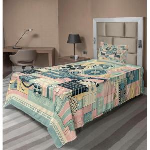 Ambesonne Floral Heart Sheet Set, Tenderness of Romantic Garden Ivy Branches and Roses Valentines Day, Fitted and Flat Sheet with Pillowcase Bedding Accent 3 Piece Set, Twin, Laurel Green and Pink(Almond Green Blush Peach)