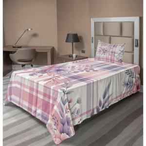 Ambesonne Floral Heart Sheet Set, Tenderness of Romantic Garden Ivy Branches and Roses Valentines Day, Fitted and Flat Sheet with Pillowcase Bedding Accent 3 Piece Set, Twin, Laurel Green and Pink(Lilac and Pale Pink)