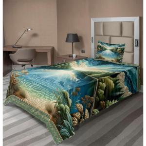 Ambesonne Floral Heart Sheet Set, Tenderness of Romantic Garden Ivy Branches and Roses Valentines Day, Fitted and Flat Sheet with Pillowcase Bedding Accent 3 Piece Set, Twin, Laurel Green and Pink(Green Blue)