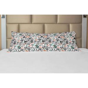 Ambesonne Indie Body Pillow Case Cover with Zipper, Hipster Fashion Themed Pattern Clothing Accessories and Sketchy Art, Decorative Accent Long Pillowcase, 21″ x 54″, Seafoam Orange Black