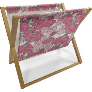 Ambesonne Romantic Magazine and Book Holder, Valentine’s Day Rose Blossoms and Leaves in Repetitive Pattern Image, Floor Rack Decor for Interior of Home & Office, 22″ x 19″, White Green Pastel Pink(White Green Pastel Pink)