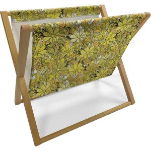 Ambesonne Romantic Magazine and Book Holder, Valentine’s Day Rose Blossoms and Leaves in Repetitive Pattern Image, Floor Rack Decor for Interior of Home & Office, 22″ x 19″, White Green Pastel Pink(Yellow Green and Khaki)