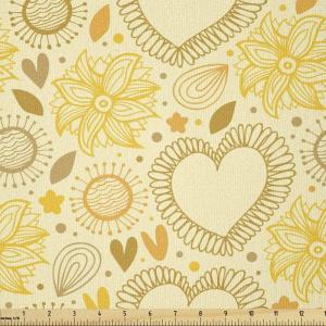Ambesonne Yellow Fabric by The Yard, Childish Doodle Style Composition with Hearts and Flowers Romantic Valentines Day, Stretch Knit Fabric for Clothing Sewing and Arts Crafts, 5 Yards, Multicolor(Multicolor)