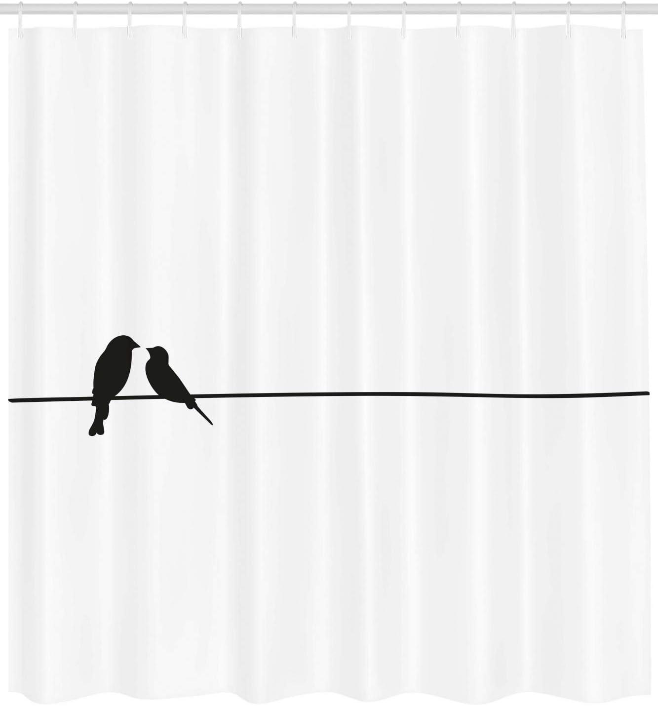 imageAmbesonne Bird on a Wire Shower Curtain Minimal Contemporary Love Themed Art with Romantic Dove Silhouettes Cloth Fabric Bathroom Decor Set with Hooks 69 W x 70 L Charcoal Grey White