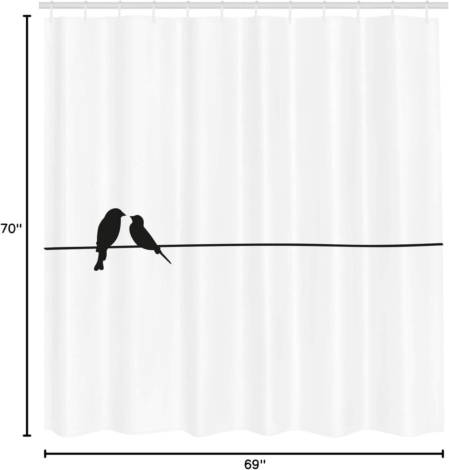 imageAmbesonne Bird on a Wire Shower Curtain Minimal Contemporary Love Themed Art with Romantic Dove Silhouettes Cloth Fabric Bathroom Decor Set with Hooks 69 W x 70 L Charcoal Grey White