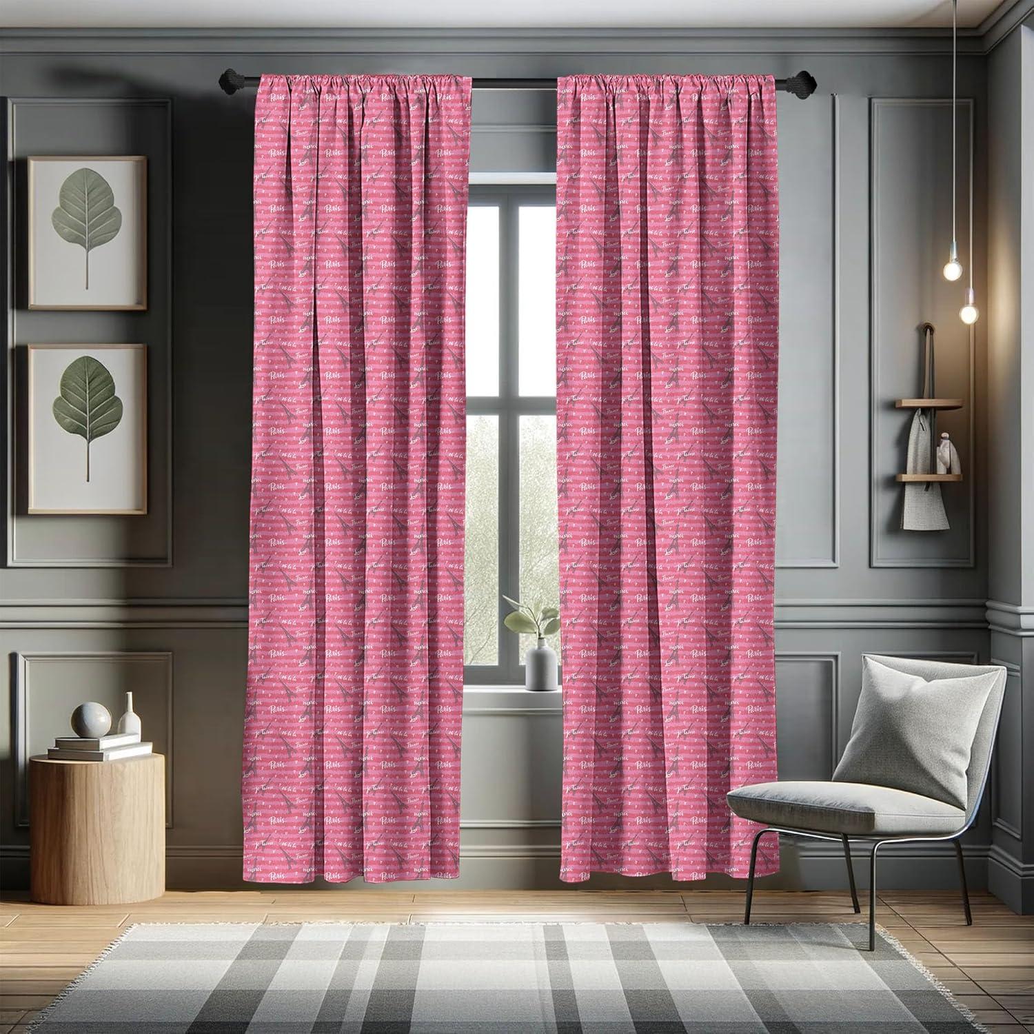 imageAmbesonne Eiffel Curtains Valentines Day Inspired Pattern with France Paris Oh La La Texts Heart Shapes Window Treatments 2 Panel Set for Living Room Bedroom Pair of 28 x 84 Pink White Black