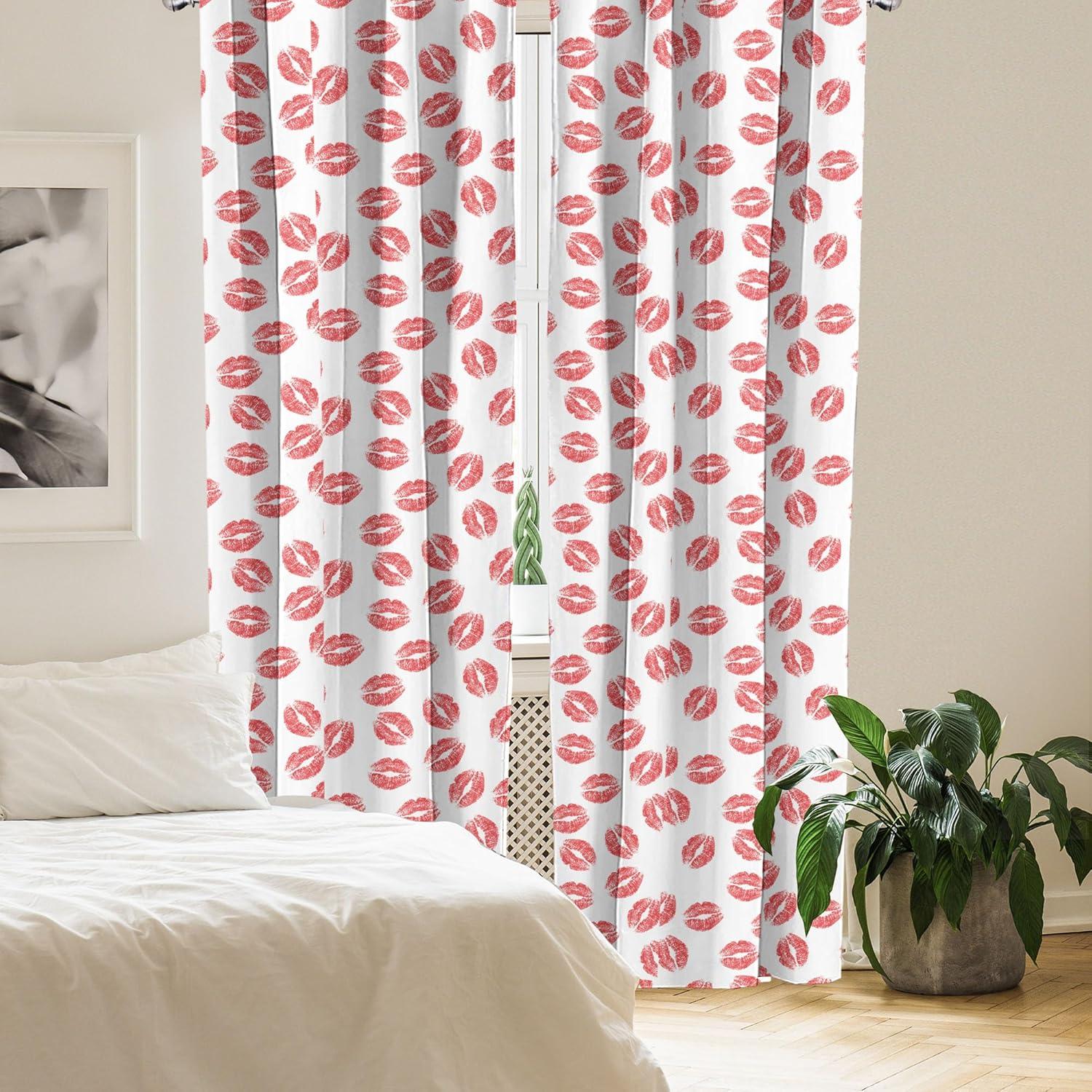 imageAmbesonne Feminine Curtains Pattern of Lipstick Kiss Marks Woman Valentines Wedding Theme Illustration Window Treatments 2 Panel Set for Living Room Bedroom Pair of 28 x 84 White Red