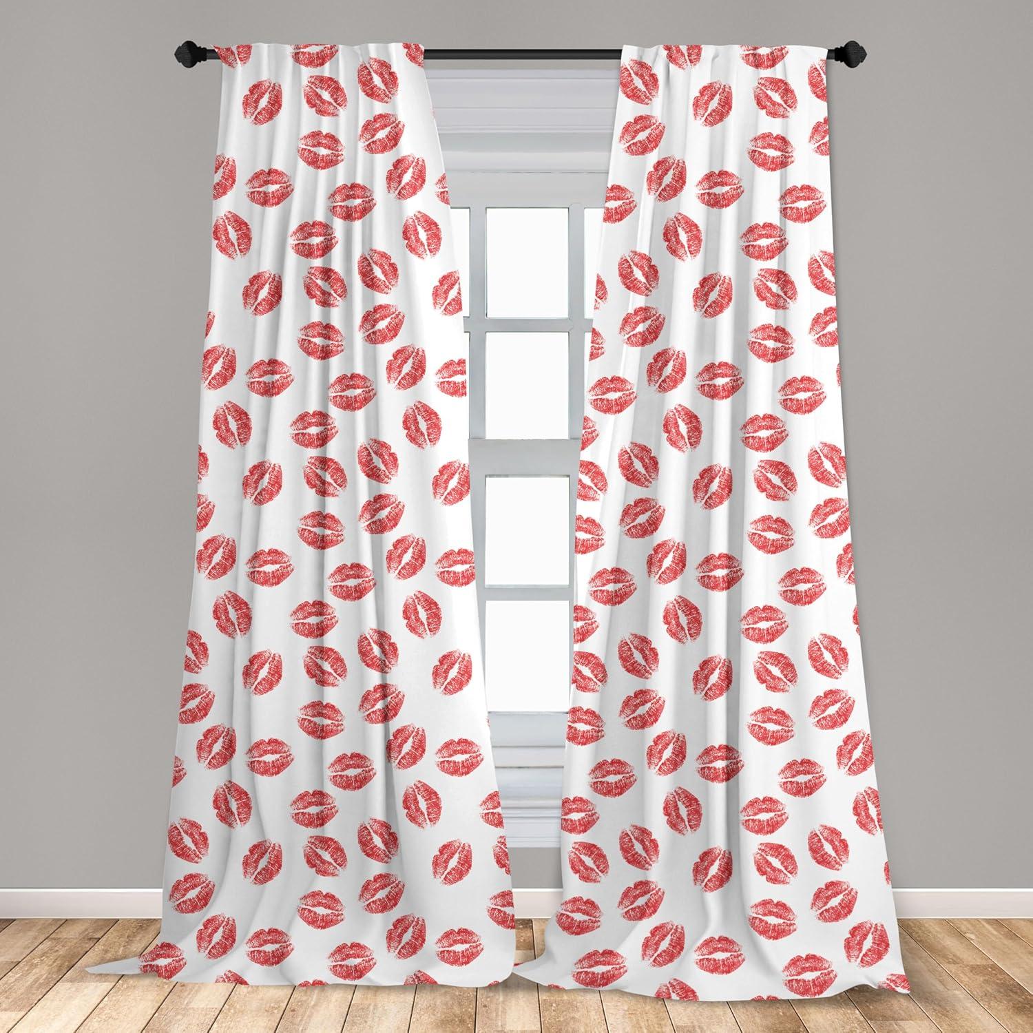 imageAmbesonne Feminine Curtains Pattern of Lipstick Kiss Marks Woman Valentines Wedding Theme Illustration Window Treatments 2 Panel Set for Living Room Bedroom Pair of 28 x 84 White Red