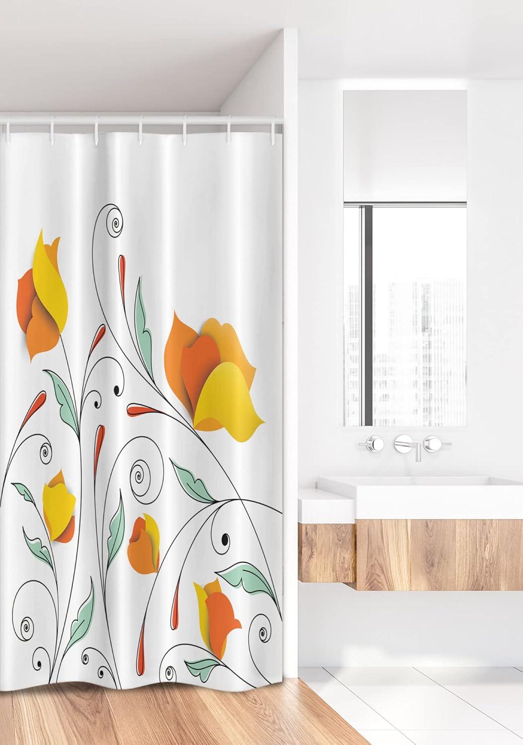 imageAmbesonne Floral Stall Shower Curtain Bouquet with Swirled Branches Romantic Paper Flowers Origami Autumn Blooms Image Fabric Bathroom Decor Set with Hooks 36 W x 72 L Mint Orange