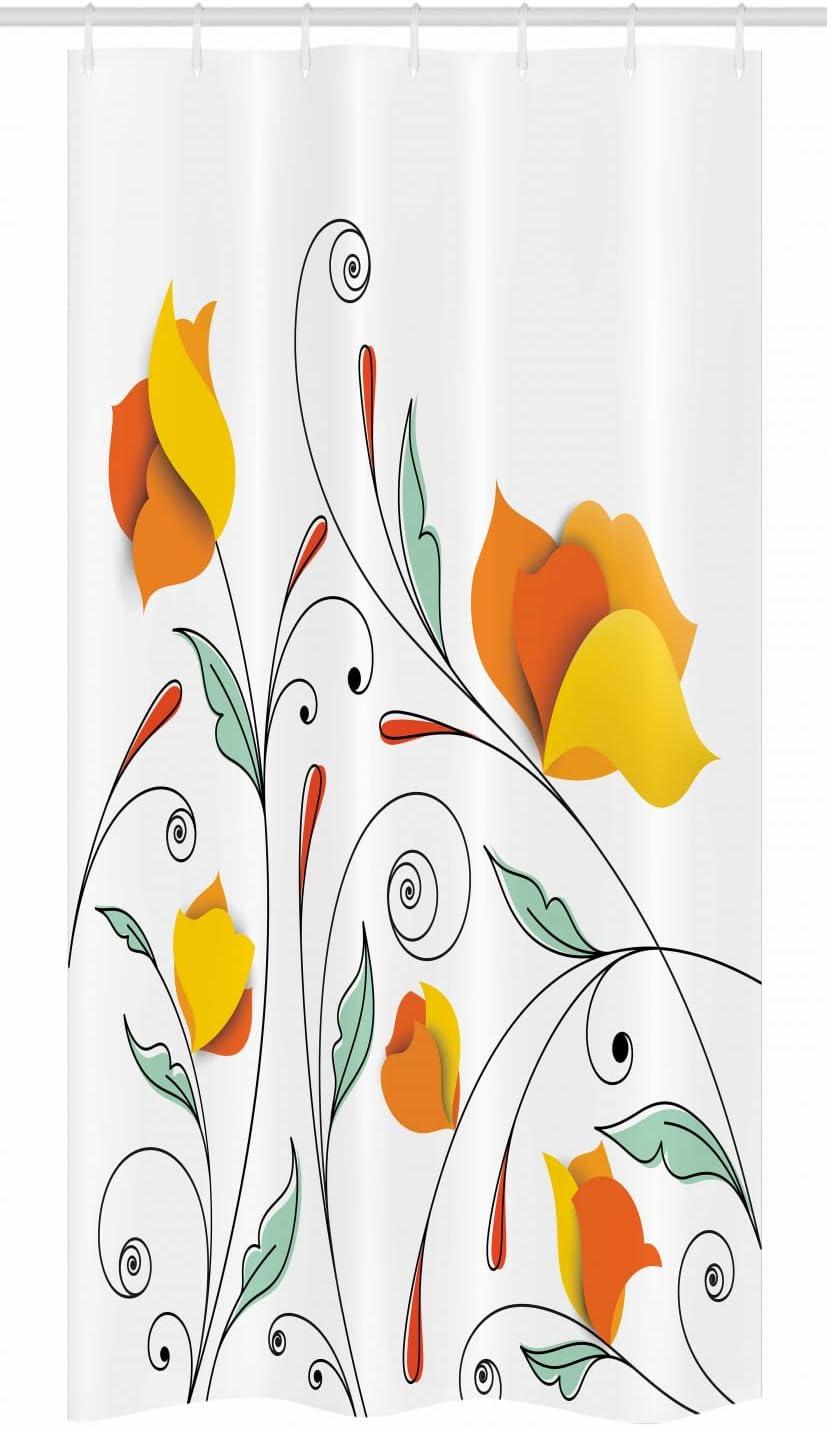 imageAmbesonne Floral Stall Shower Curtain Bouquet with Swirled Branches Romantic Paper Flowers Origami Autumn Blooms Image Fabric Bathroom Decor Set with Hooks 36 W x 72 L Mint Orange