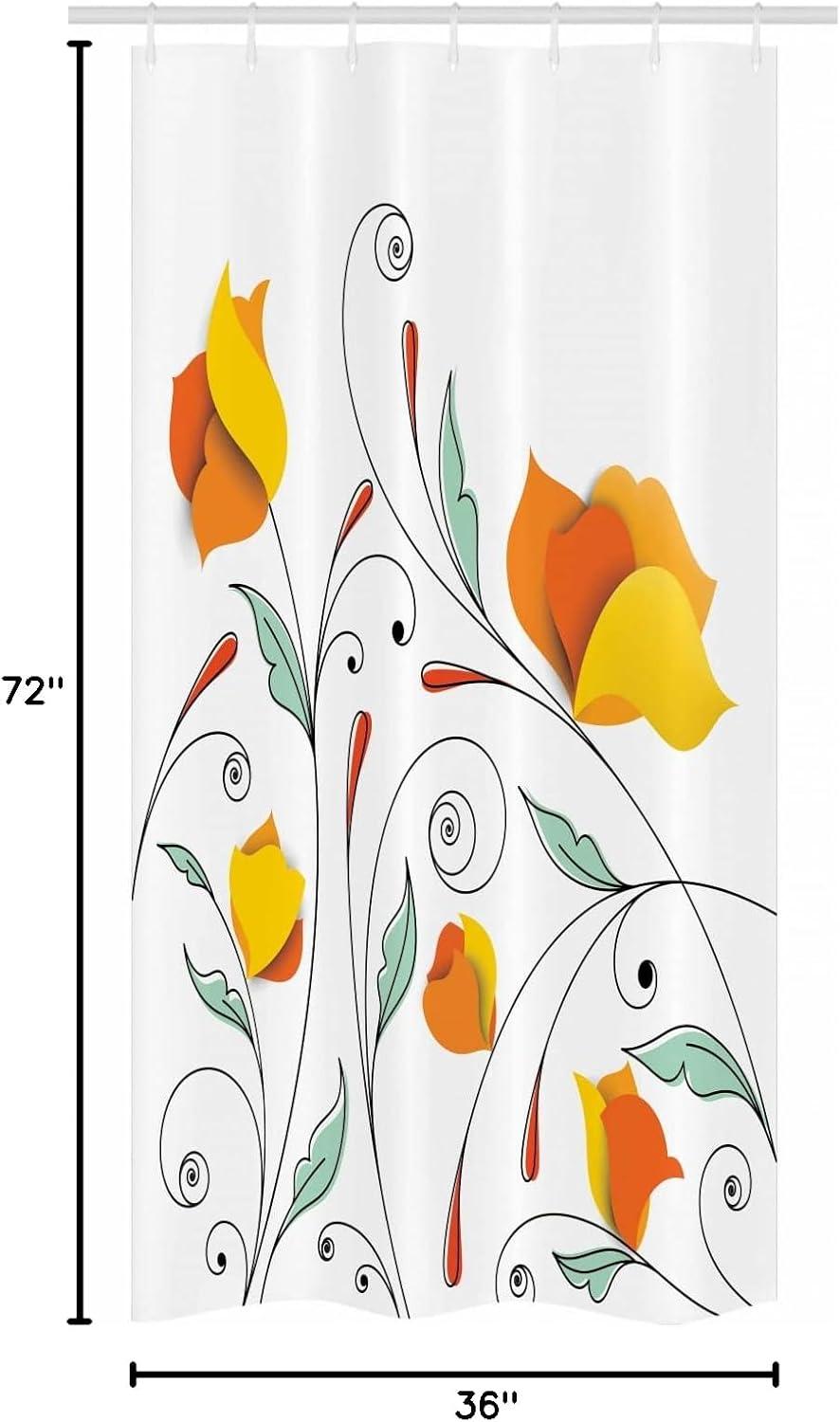 imageAmbesonne Floral Stall Shower Curtain Bouquet with Swirled Branches Romantic Paper Flowers Origami Autumn Blooms Image Fabric Bathroom Decor Set with Hooks 36 W x 72 L Mint Orange