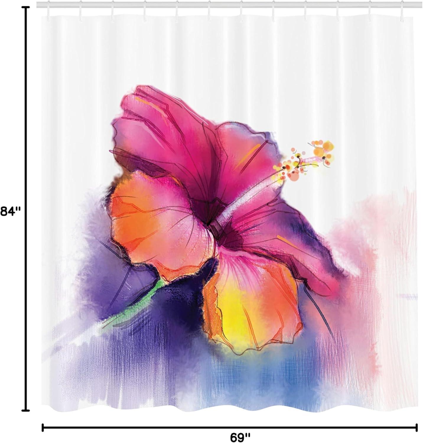 imageAmbesonne Flower Shower Curtain Hibiscus Flower in Pastel Abstract Colorful Romantic Petal Pattern Art Print Cloth Fabric Bathroom Decor Set with Hooks 69 W x 84 L Pink Tones