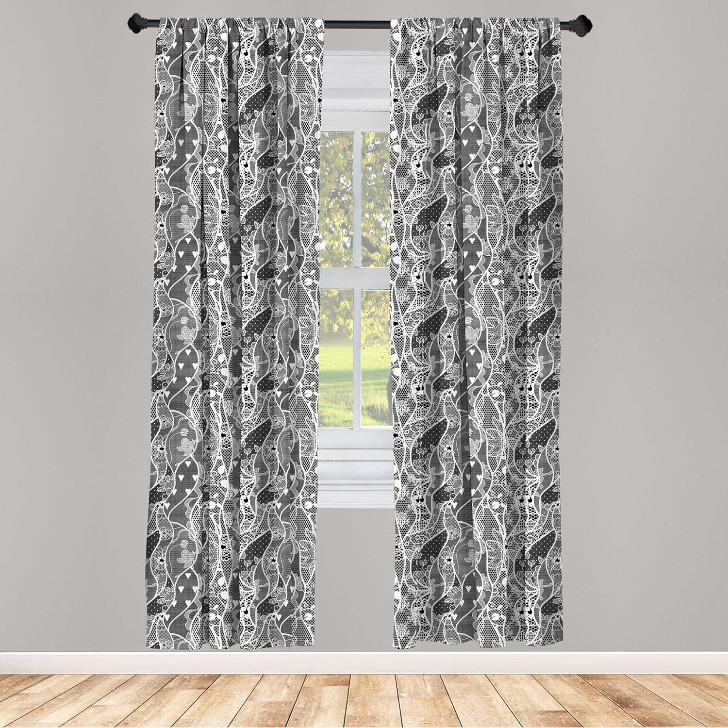 imageAmbesonne Gothic Curtains Vintage Royal Composition with Rose Flowers and Hearts Valentines Day Inspired Window Treatments 2 Panel Set for Living Room Bedroom Pair of 28 x 84 White and Black