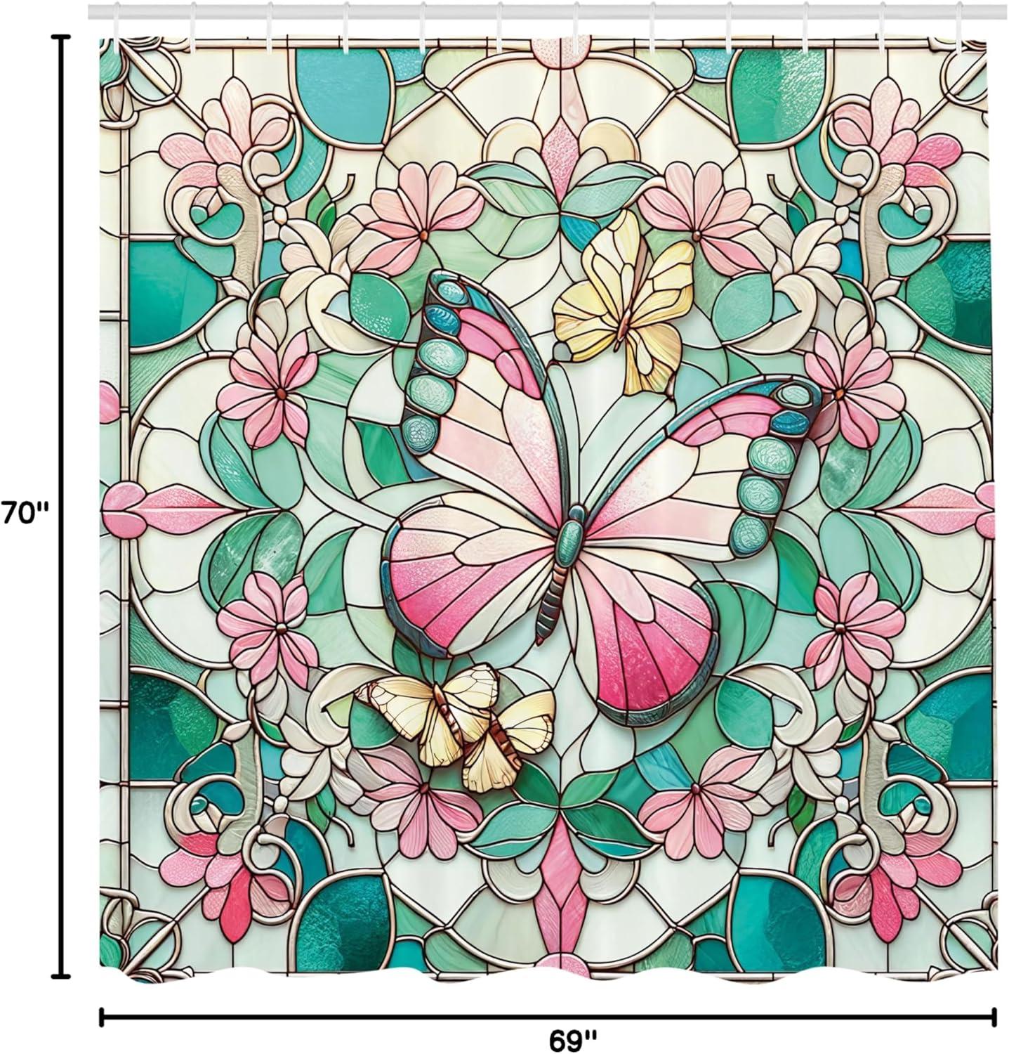 imageAmbesonne Green Shower Curtain Delicate Floral Huddle with Leaves Bohemian Romantic Concept Sage Tones Cloth Fabric Bathroom Decor Set with Hooks 69 W x 70 L Jade Green Pale EggshellTeal Pink and Ivory