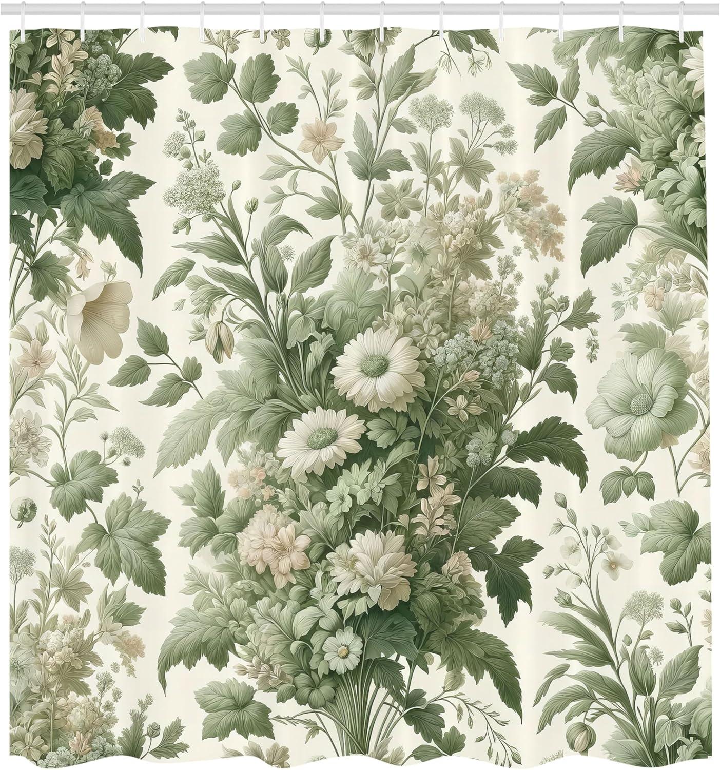 imageAmbesonne Green Shower Curtain Delicate Floral Huddle with Leaves Bohemian Romantic Concept Sage Tones Cloth Fabric Bathroom Decor Set with Hooks 69 W x 70 L Jade Green Pale EggshellGrey Yellow Laurel Green