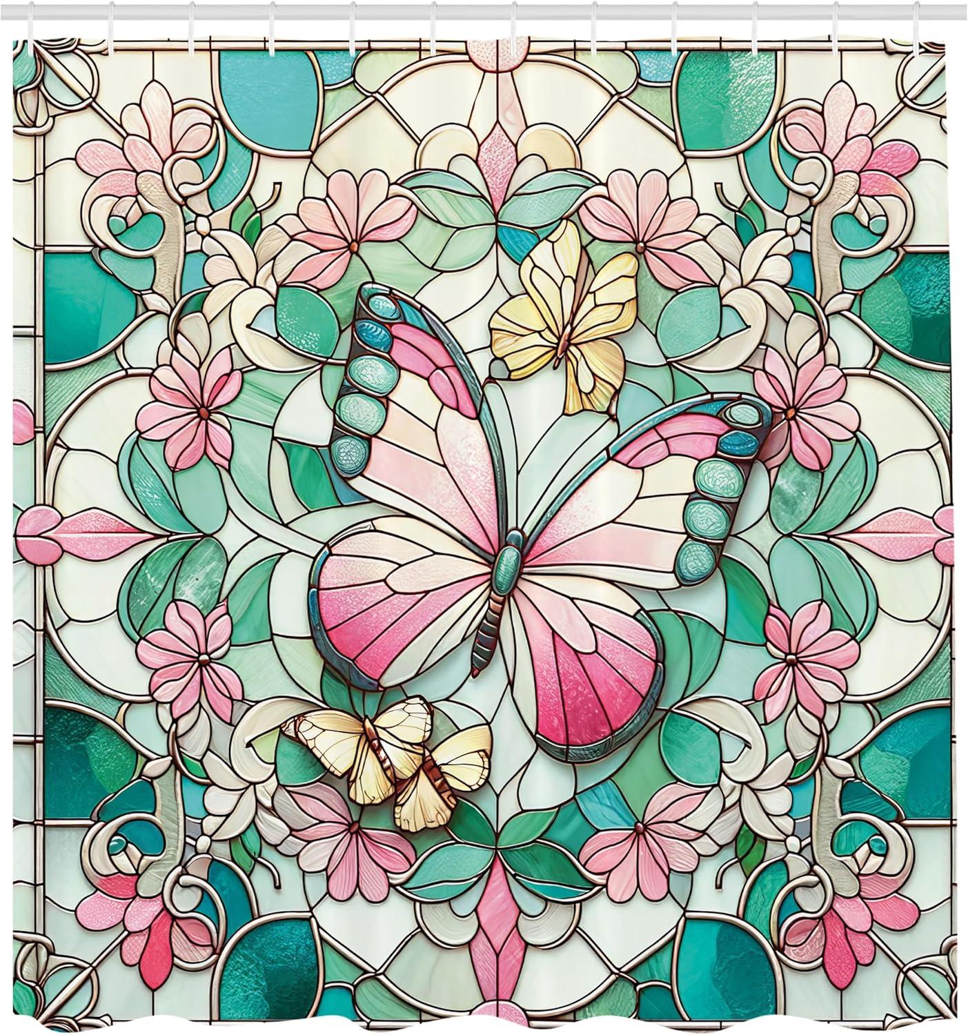 imageAmbesonne Green Shower Curtain Delicate Floral Huddle with Leaves Bohemian Romantic Concept Sage Tones Cloth Fabric Bathroom Decor Set with Hooks 69 W x 70 L Jade Green Pale EggshellTeal Pink and Ivory